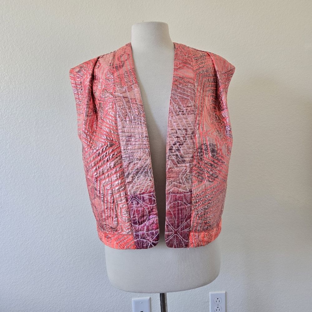 FORTE FORTE Patterned Jacquard Open front Gilet Vest Jacket Cardigan Size 1 Glam - Picture 2 of 16
